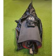 Carry bag open with the rolled mat and display inside