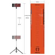 Timer display on a tripod beside the 360cm by 100cm long jump mat with 110cm sensing length
