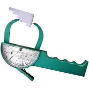 Caliper jaws closed on a step of the calibration block to check the dial reading
