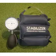The pad inflated and standing upright beside the gauge and hand bulb